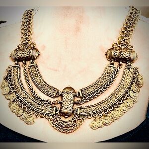 Vintage Gypsy Coin Statement Necklace Antique Gold Boho Grunge Gypsycore